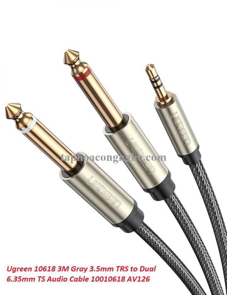 Ugreen 10618 3M màu xám cáp 3.5mm TRS ra 2 cổng 6.35mm TS AV126 30010618